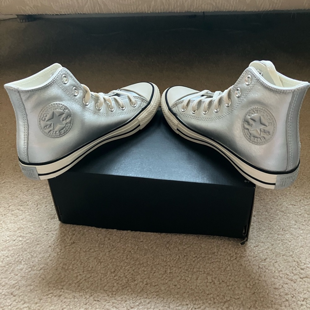 Converse CTAS  Custom Silver leather High-Tops.